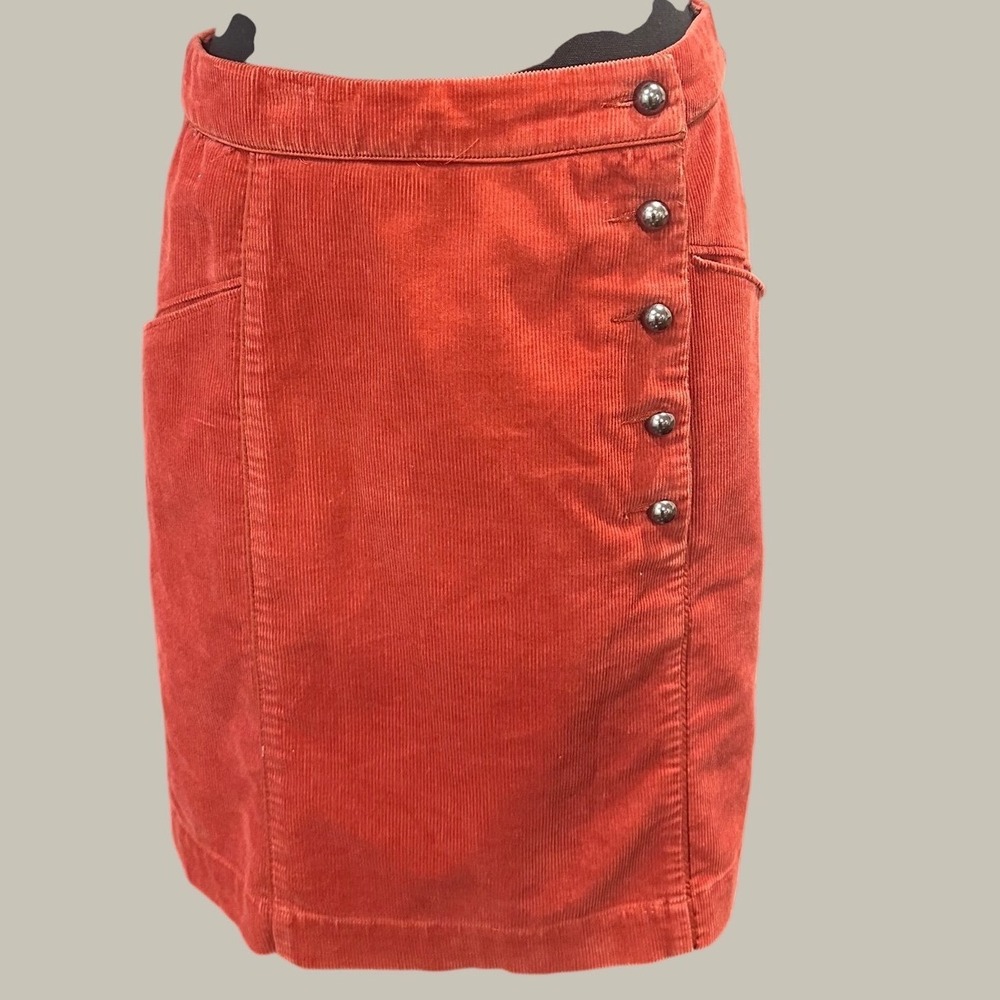 Cartonnier Anthropologie Burnt Orange Corduroy Side Button Mini Skirt Size 6